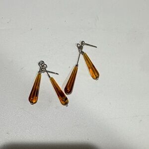 Amber Teardrop Earrings with Silver Accents